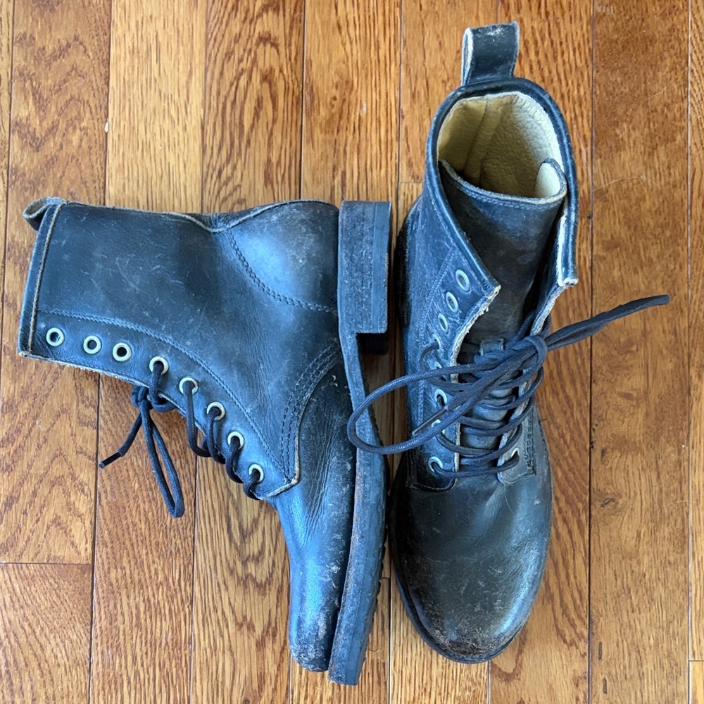 Frye Black Leather Lace-Up Boots - Picture 2 of 5